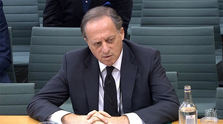 BBC chairperson Richard Sharp testifying in front of a Digital, Culture, Media and Sport (DCMS) Committee in London