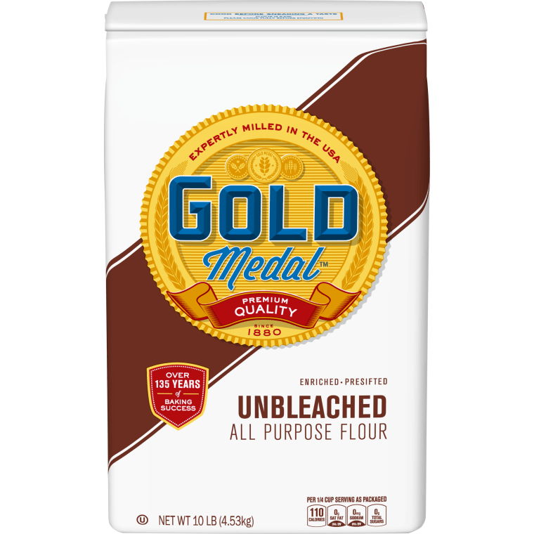 Gold Medal Unbleached All Purpose Flour - 10 lb. bag with a “better if used by” date of March 27, 2024, and March 28, 2024. 