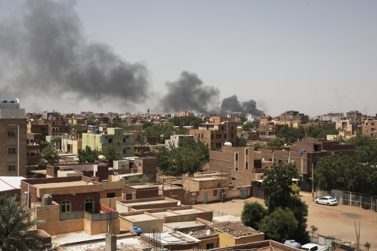 Smoke rises in Khartoum, Sudan, on April 22, 2023