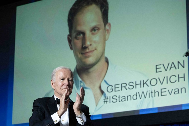 President Joe Biden during the White House Correspondents' Association dinner in Washington on April 29, 2023.