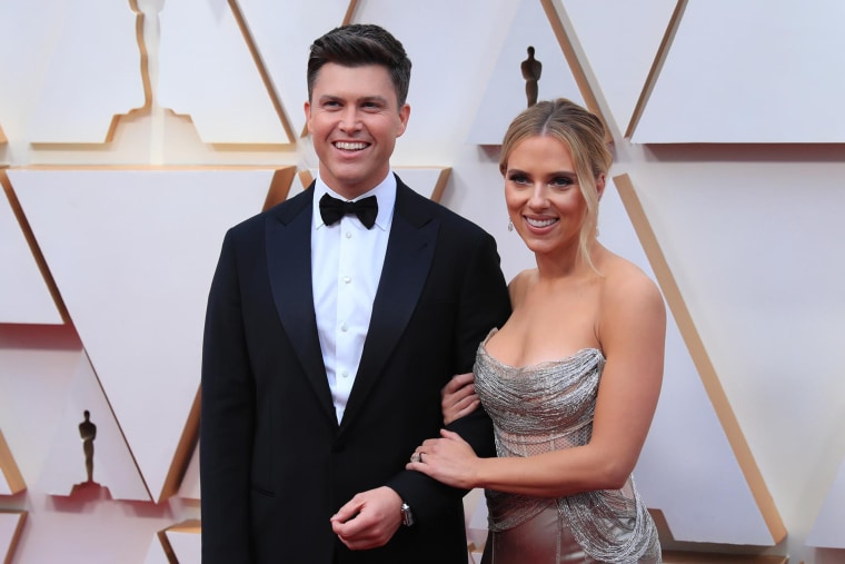 Scarlett Johansson and Colin Jost at the 92nd Academy Awards on Feb. 9, 2020.
