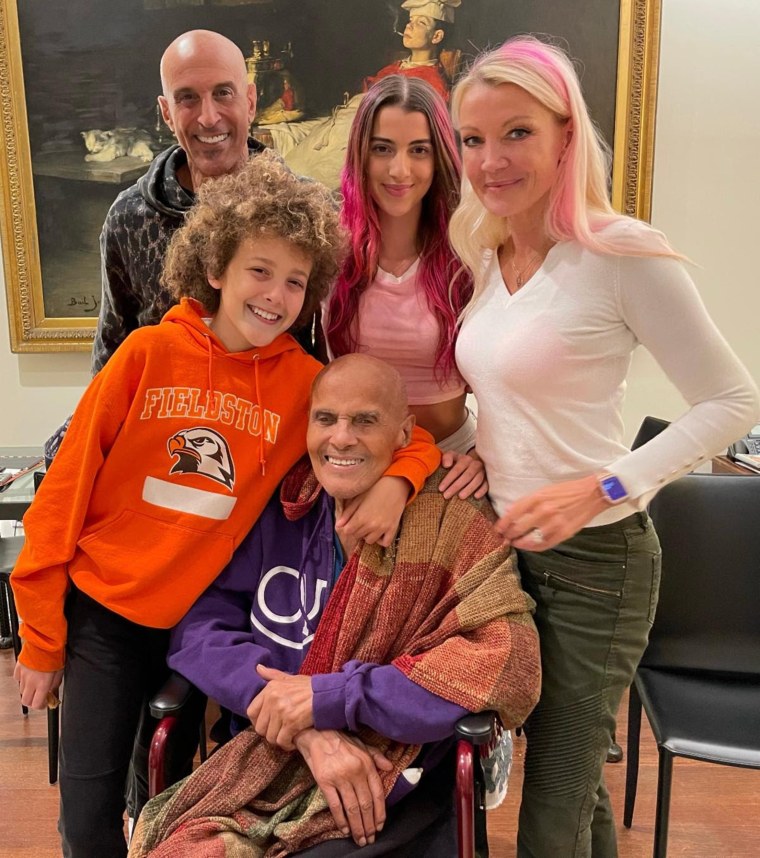 Harry Belafonte's son, David Belafonte, top left, and his wife and children paid tribute to the late entertainer, writing, "He will always mean the world to us."