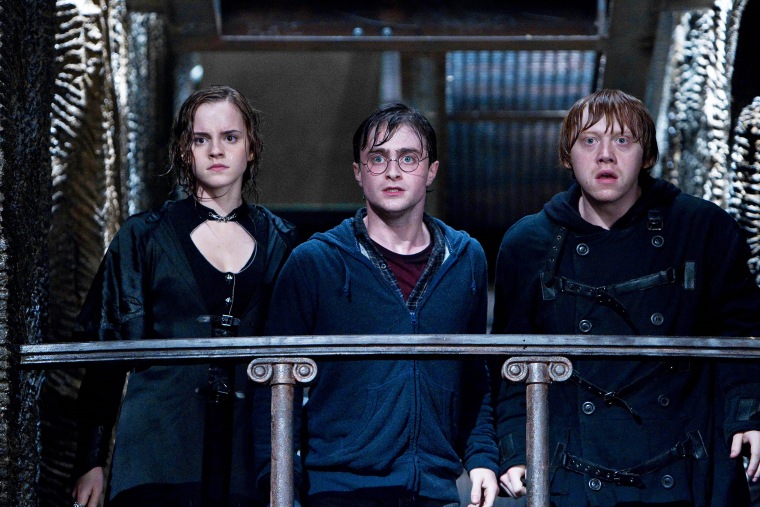 Emma Watson as Hermione Granger, Daniel Radcliffe as Harry Potter, and Rupert Grint as Ron Weasley in "Harry Potter and the Deathly Hallows: Part 2."