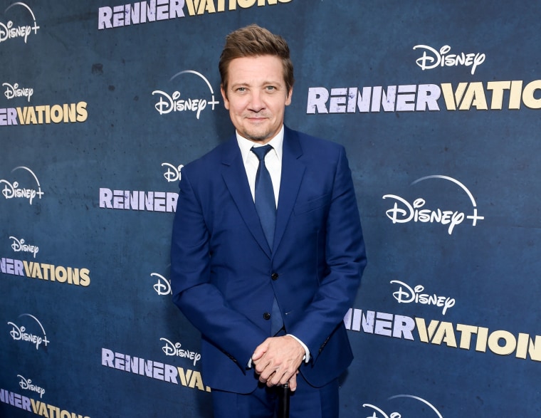 Renner at the premiere of "Rennervations" at Westwood Regency Village Theatre on April 11, 2023 in Los Angeles, California.