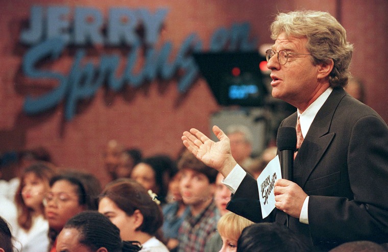 Jerry Springer Speaks To Guests During His Show December 17 1998 The Show Which Features Violent O