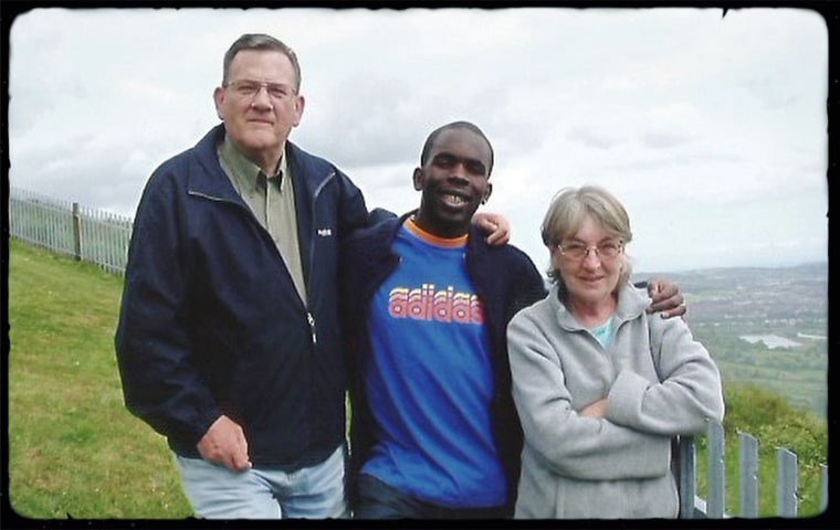 Jimmy Akingbola with his adoptive parents.