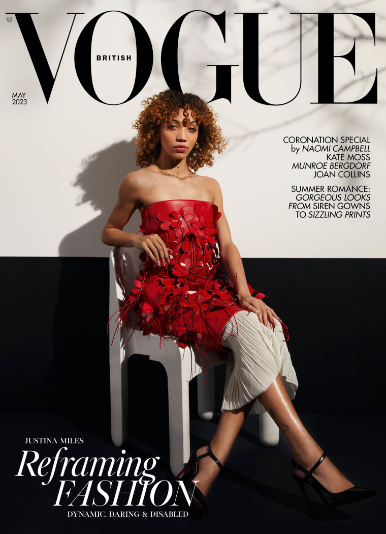 Image shows Justina Miles, a Black Deaf woman with shoulder-length brown, curly
hair, on the cover of British Vogue.
