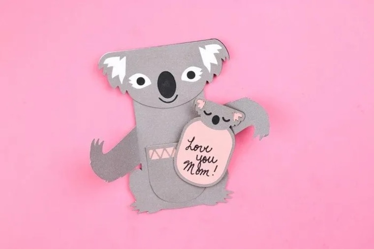 koala mother's day card on pink background