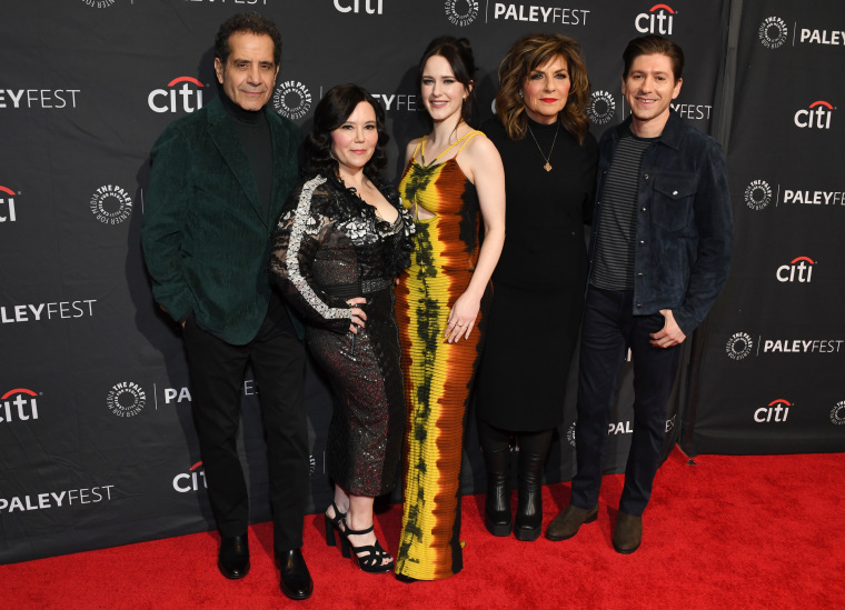 Tony Shalhoub, Alex Borstein, Rachel Brosnahan, Caroline Aaron and Michael Zegen at "The Marvelous Mrs. Maisel" PaleyFest event at Dolby Theatre on April 4, 2023 in Hollywood, California.