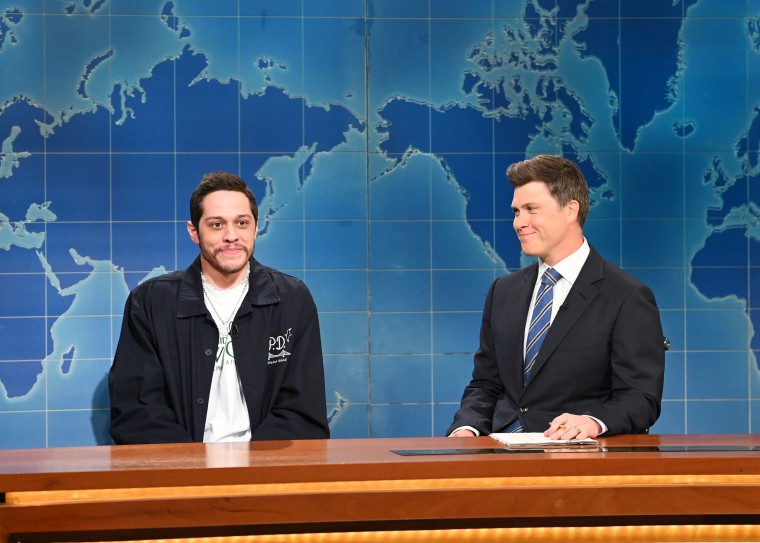 Pete Davidson and anchor Colin Jost during Weekend Update on Saturday, May 21, 2022.