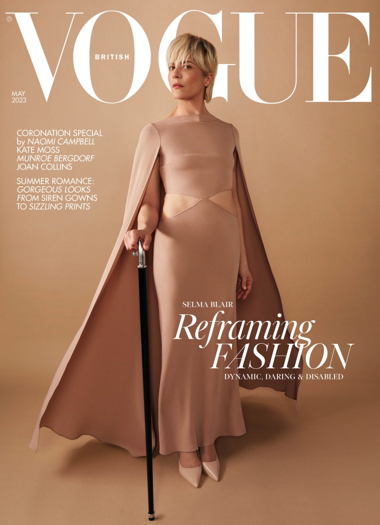 Image shows Selma Blair, a white woman with short, blonde hair, on the cover of
British Vogue. 