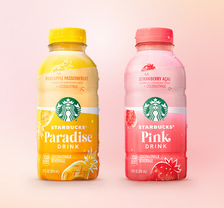 Starbucks' Paradise Drink and Pink Drink, now available in grocery stores nationwide.