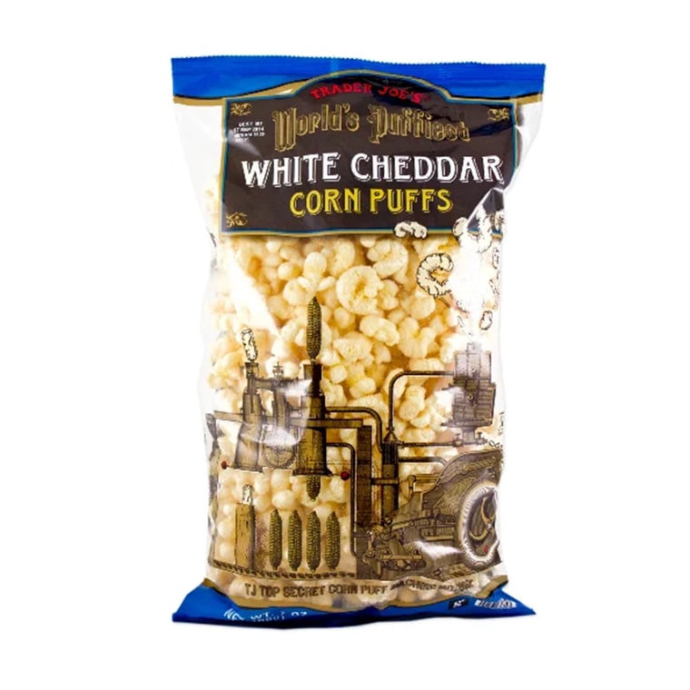 Trader Joe's World’s Puffiest White Cheddar Corn Puffs.