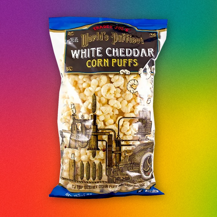 Trader Joe's World’s Puffiest White Cheddar Corn Puffs.