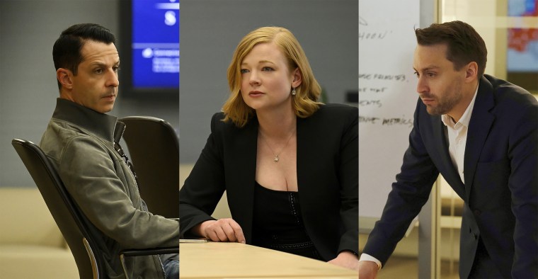 Jeremy Strong as Kendall Roy, Sarah Snook as Shiv Roy and Kieran Culkin as Roman Roy, from the HBO series "Succession."