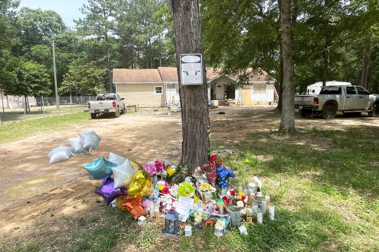 A memorial outside the home in Cleveland, Texas, on May 2, 2023.