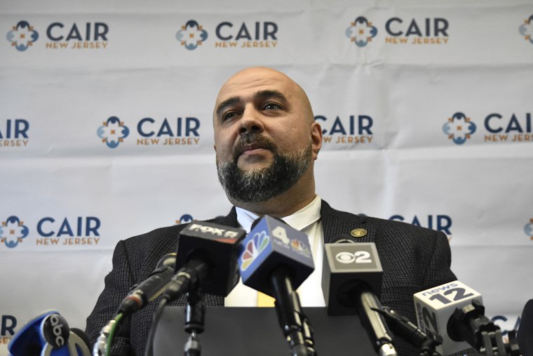 Prospect Park Mayor Mohamed Khairullah delivers remarks at the news conference. New Jersey chapter of the Council on American-Islamic Relations hold a news conference with Muslim community leaders in South Plainfield, New Jersey, United States on May 2, 2023. Leaders responded to the Secret Service's ''sudden and baseless'' revocation of Prospect Park Mayor Mohamed Khairullah's White House Eid event invitation due to ''perceived profiling.'' (Photo by Kyle Mazza/NurPhoto via AP)