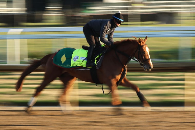 Derma Sotogake during the morning training for the Kentucky Derby at Churchill Downs on May 04, 2023 in Louisville, Kentucky.
