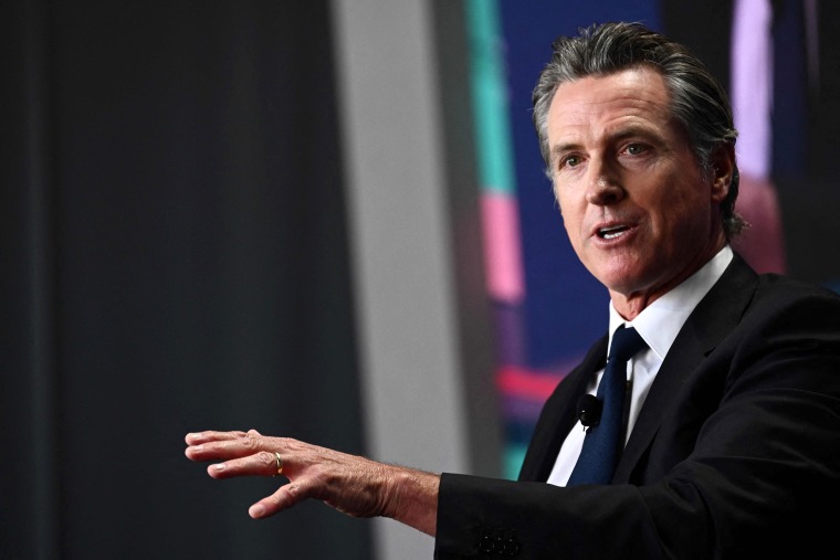 California Governor Gavin Newsom speaks during the Milken Institute Global Conference in Beverly Hills, California on May 2, 2023.