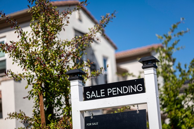 A "Sale Pending" sign outside a house in Morgan Hill, Calif., on Oct. 4, 2022.