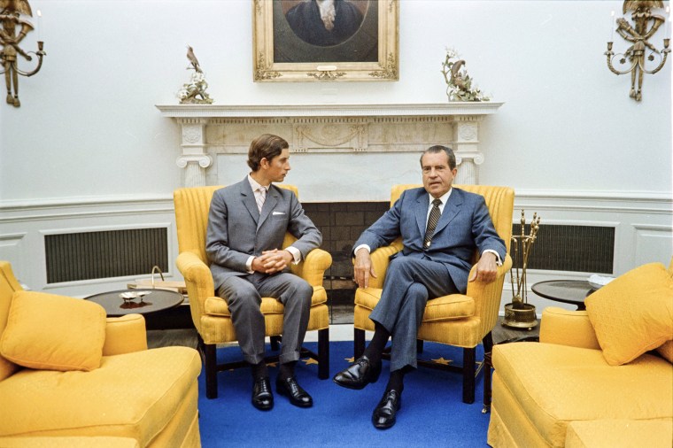 Prince Charles visits President Richard Nixon at the White House on July 18, 1970.
