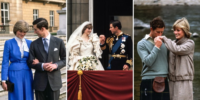 Prince Charles and Lady Diana Spencer at their engagement in February, at their wedding in July, and their honeymoon at Balmoral in August.