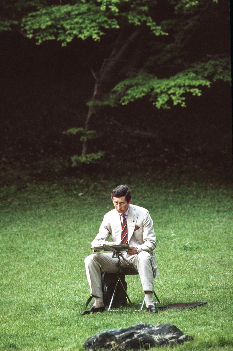 Prince Charles sits sketches the gardens of Kyoto Omiya Palace in Kyoto, Japan, May 8, 1986 during a six-day official visit.