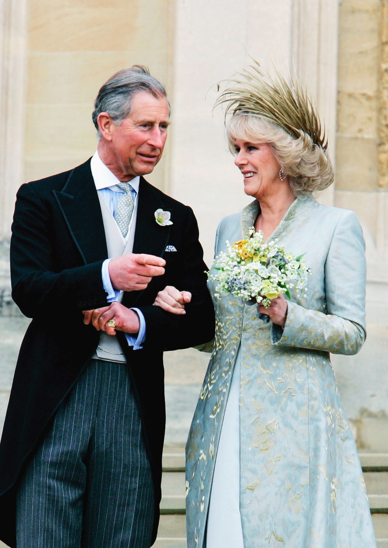The Prince of Wales, Prince Charles, and the Duchess of Cornwall, Camilla Parker-Bowles at the Service of Prayer and Dedication blessing their marriage at Windsor Castle on April 9, 2005 in Berkshire, England.