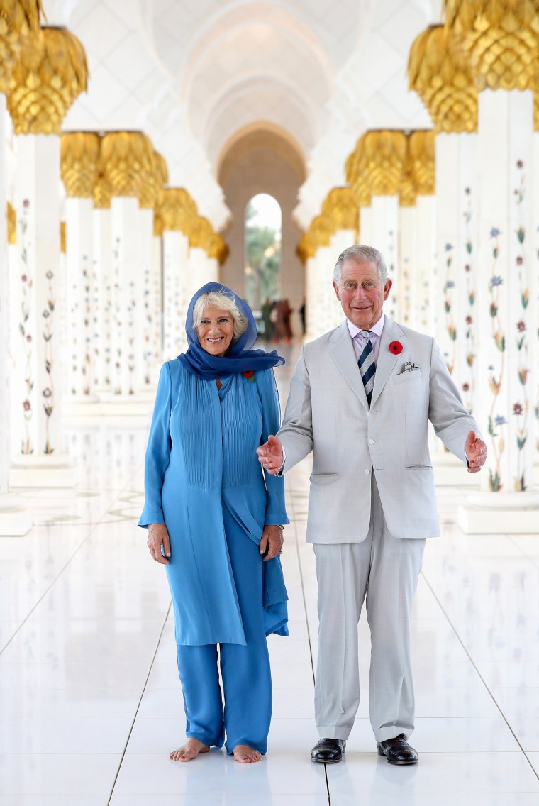 Camilla, Duchess of Cornwall and Prince Charles, Prince of Wales visit the Grand Mosque on the first day of a Royal tour of the United Arab Emirates on Nov. 6, 2016 in in Abu Dhabi, United Arab Emirates. 