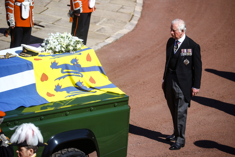 Prince Charles follows The Duke of Edinburgh’s coffin during the funeral of Prince Philip, Duke of Edinburgh at Windsor Castle on April 17, 2021 in Windsor, England.