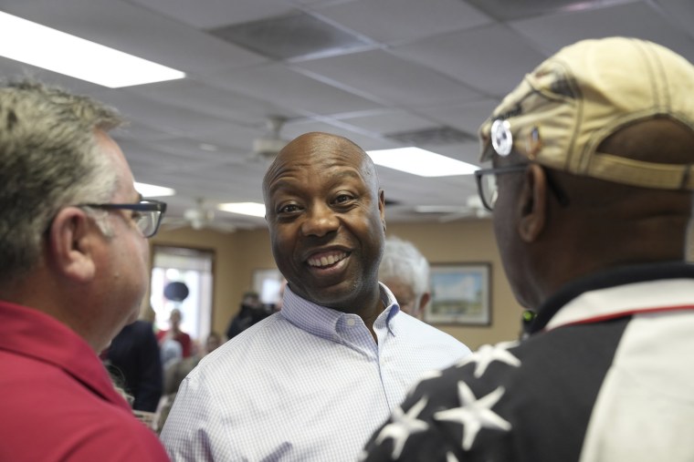 Tim Scott speaks with diners at Alex's Restaurant in Goose Creek, S.C.,