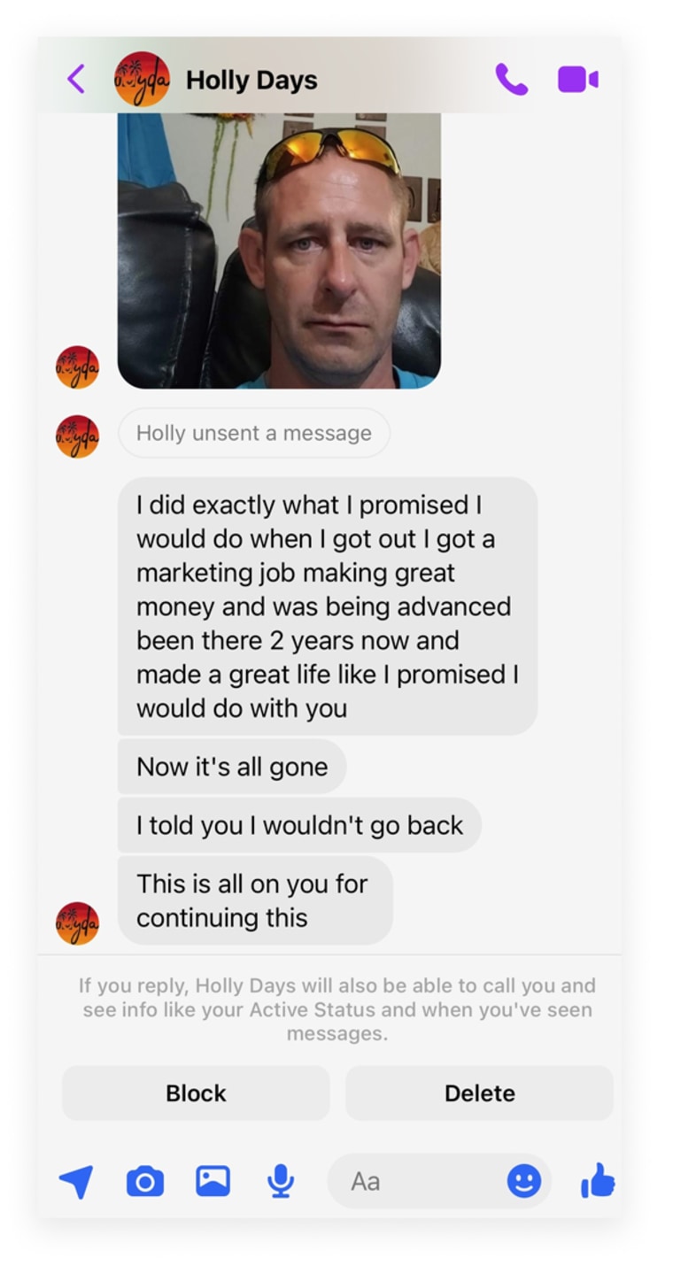 The message sent from an account with the name "Holly Days."