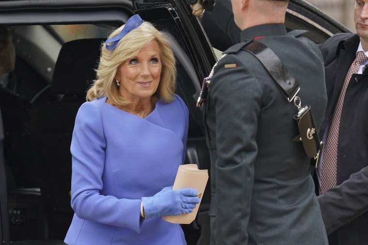 First lady Jill Biden arrives at Westminster Abbey for the coronation of King Charles III