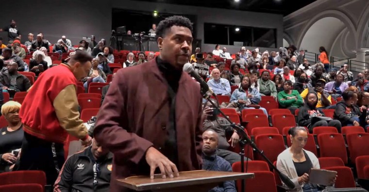 Tariq Nasheed speaks at a Reparations Task Force Meeting on May 6, 2023, in Oakland, Calif.