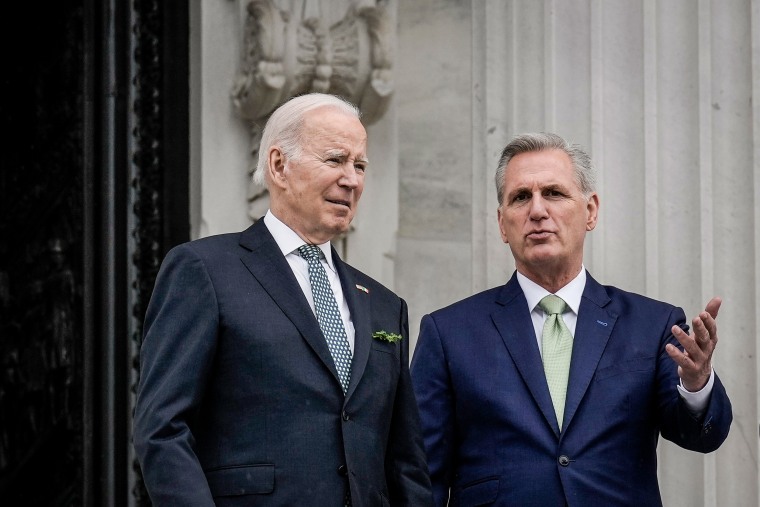 President Joe Biden and Speaker of the House Kevin McCarthy, R-Calif., in Washington on March 17, 2023.