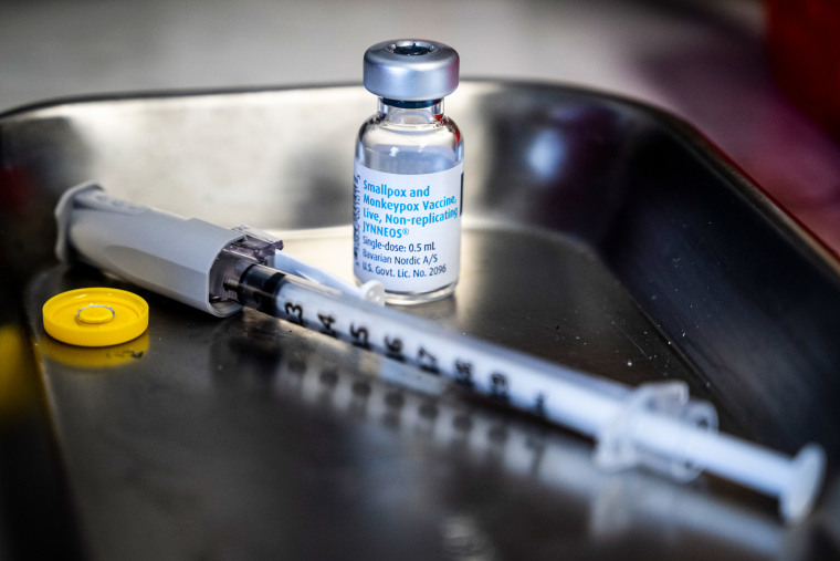 A vial of a monkeypox vaccination dose in Tustin, Calif., on Aug. 16, 2022.