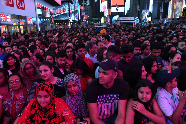 Fans wait to see Bollywood stars in Times Square during the 2017 International Indian Film Academy Festival in New York.