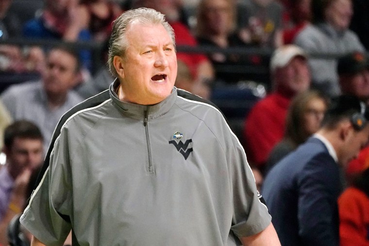 West Virginia head coach Bob Huggins calls to his players in the second half of a first-round college basketball game against Maryland in the NCAA Tournament in Birmingham, Ala., March 16, 2023. Huggins apologized Monday, May 8, 2023, after using a homophobic slur to refer to Xavier fans during a radio interview.