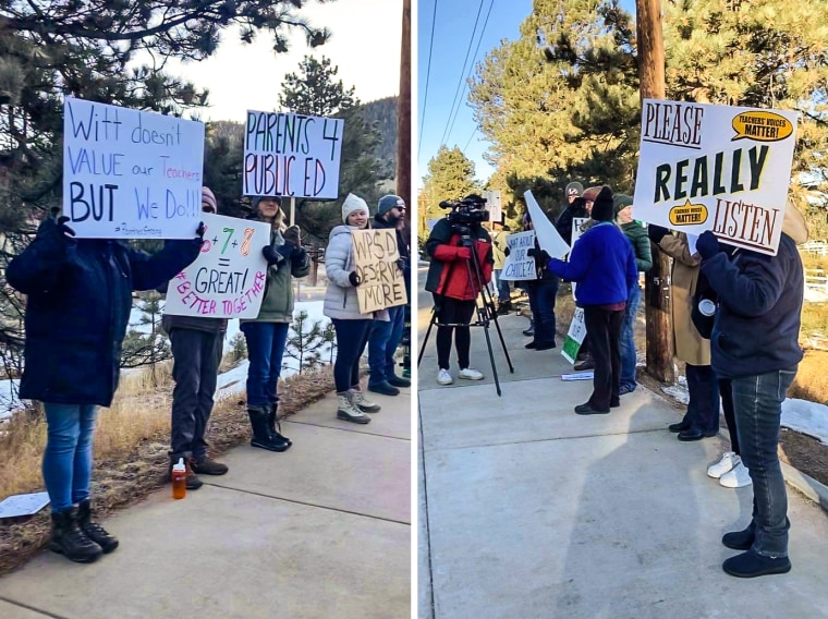 Parents and teachers protested in March after the Woodland Park school district decided to give part of the middle school to a new charter school.