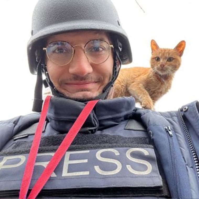 AFP journalist Arman Soldin snaps a selfie with a cat on his shoulder during an assignment for AFP in Ukraine. Arman was killed by a rocket strike as he reported with AFP colleagues from Ukrainian positions in Chasiv Yar on May 9, 2023. Arman, who was 32 and born in Bosnia, began his career as an AFP intern in the Rome bureau before moving to London in 2015. He was formally appointed as Ukraine video coordinator for AFP based in Kyiv in September 2022. Arman's death is a terrible reminder of the risks and dangers of covering this war. Our thoughts tonight are with his family and friends, and with all AFP people on the ground in Ukraine.