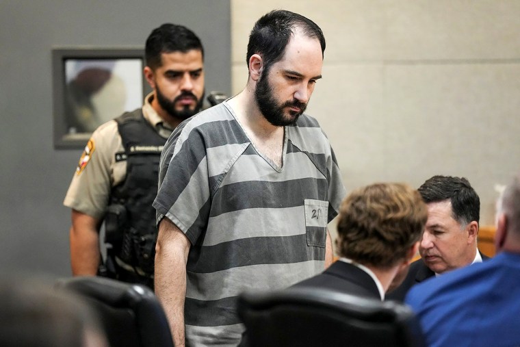 Daniel Perry enters the 147th District Courtroom at the Travis County Justice Center for his sentencing Tuesday, May 9, 2023. Judge Clifford Brown will sentence Daniel Perry who was found guilty of murdering Austin protestor Garrett Foster in 2020.