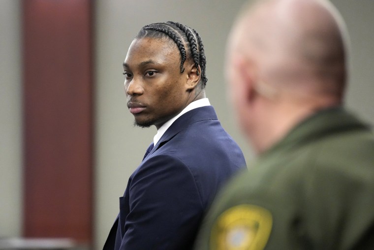 Former Las Vegas Raiders player Henry Ruggs appears in court Wednesday, May 10, 2023, in Las Vegas. Ruggs plead guilty to driving his car drunk before causing a fiery crash that killed a woman.