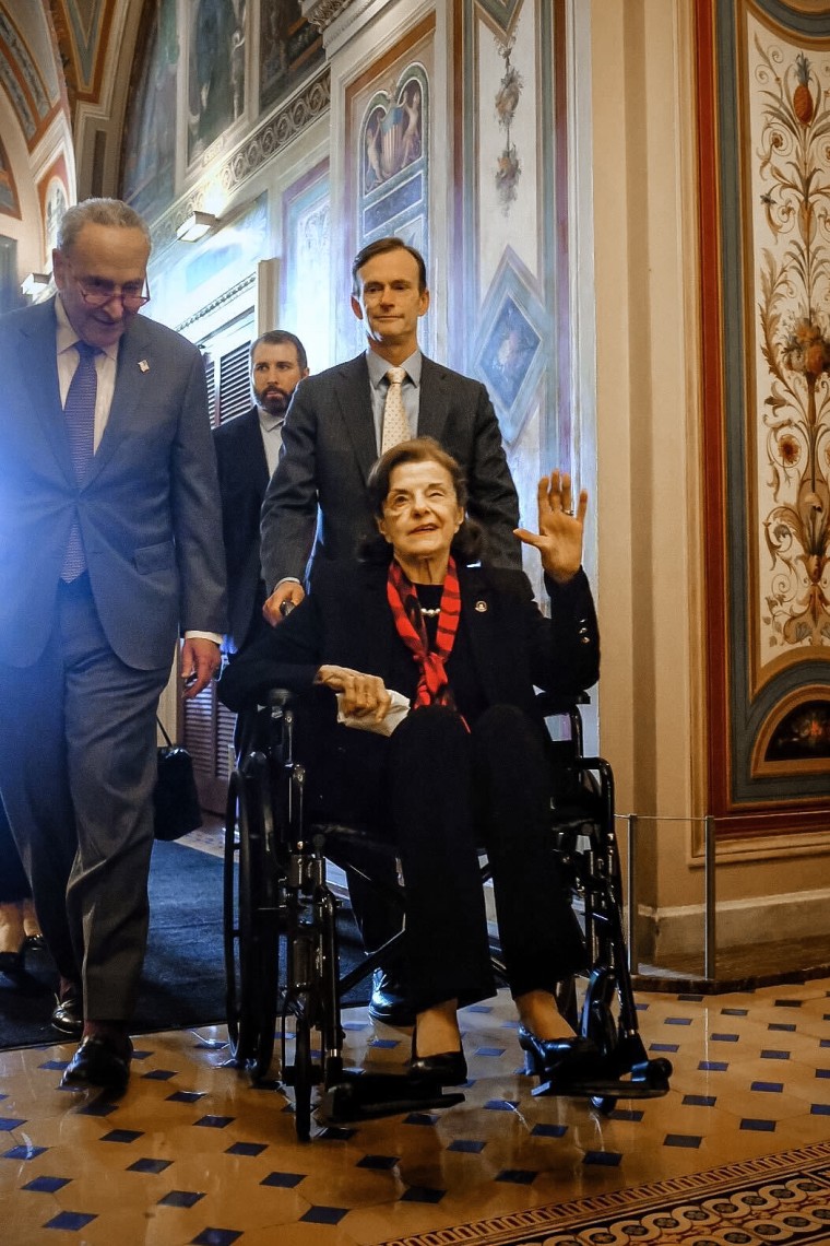 Sen. Dianne Feinstein, D-Calif., arrives to the Capitol on May 10, 2023.