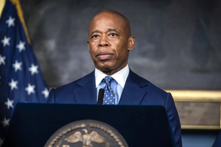 Image: Mayor Eric Adams delivers an address on the death of Jordan Neely at City Hall on May 10, 2023 in New York.