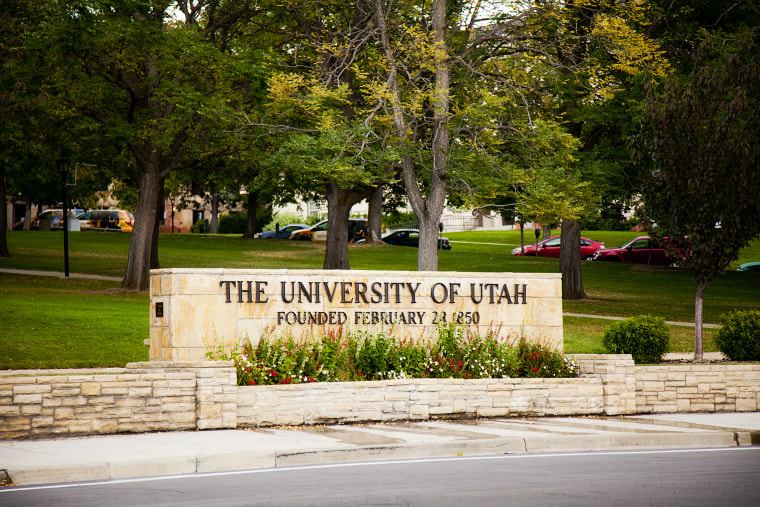 "Late summer setting of one of the gateway entrances to the University of Utah--this one at the top of 2nd South Street in Salt Lake City, Utah.  The landscaped quad and roadway surrounding this sign is known as President's Circle.OTHER IMAGES OF THE UNIVERSITY OF UTAH"