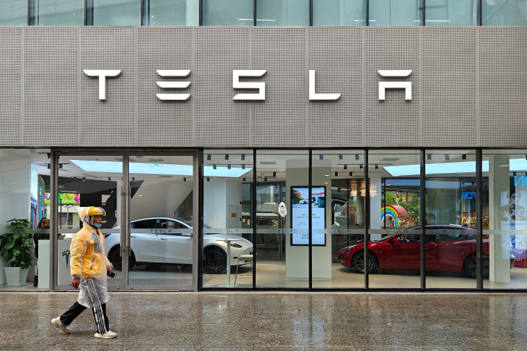A Tesla electric car store in Shanghai, China, on April 6, 2023.