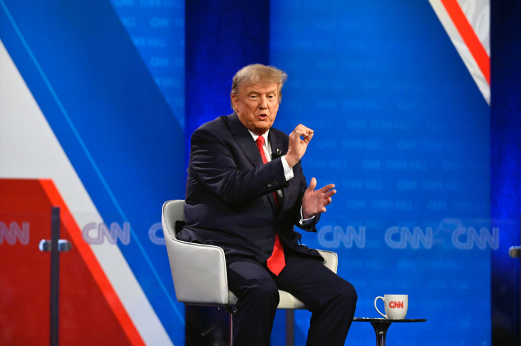 Donald Trump speaks during CNN's Town Hall interview,