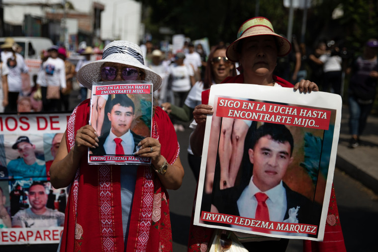 Relatives of missing people during a protest to demand justice on Mother's Day, in Mexico City on May 10, 2023. 