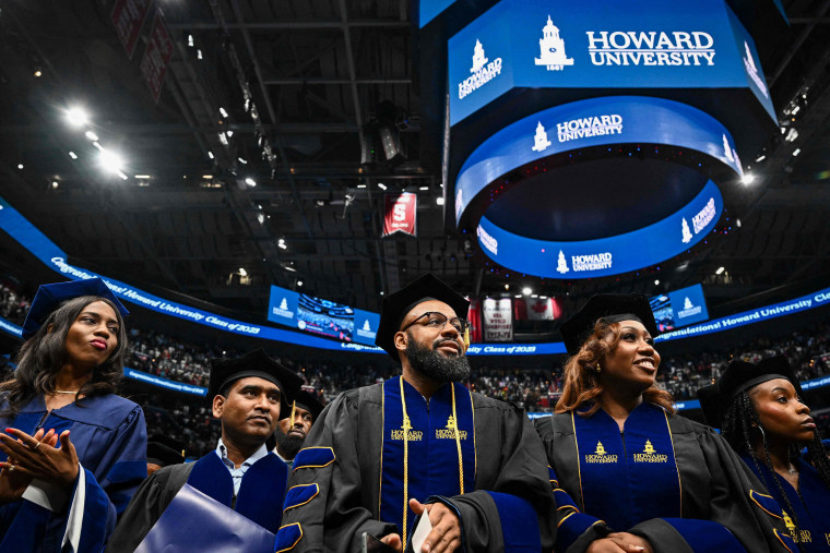 Graduates look on during the Howard University commencement ceremony in Washington, D.C.