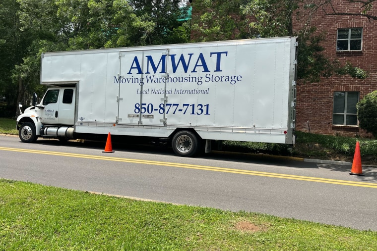 A moving truck waits outside the headquarters of the Republican Party of Florida headquarters as Ron DeSantis' political operation moves out.
